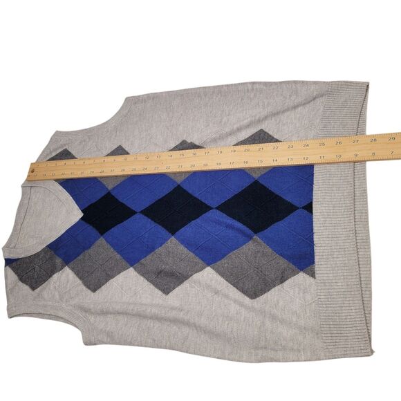 Men Argyle V-Neck Sweater Vest Winter Sleeveless Wool Knitted Gray & Blue Large - Picture 8 of 8